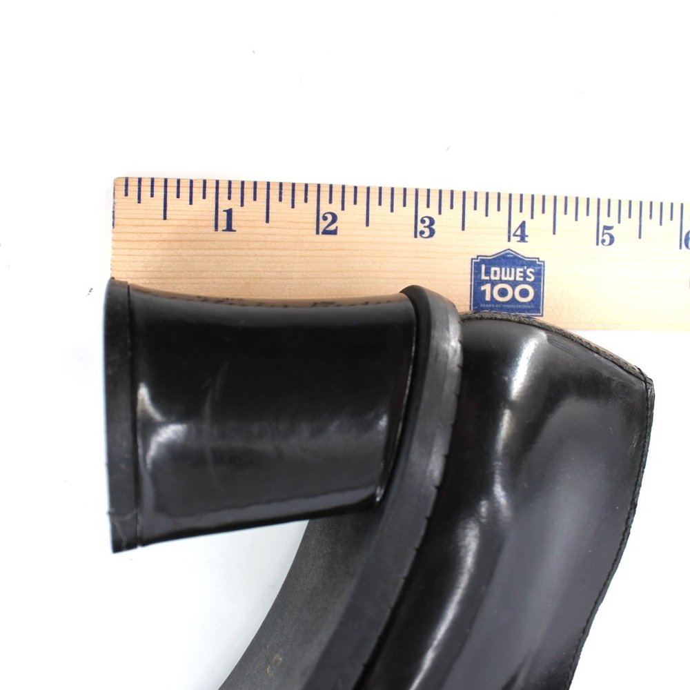VTG 90s Black Leather Heeled Loafers Chunky Buckle Strap Shoes Italy Size 6.5/7 - Picture 12 of 12